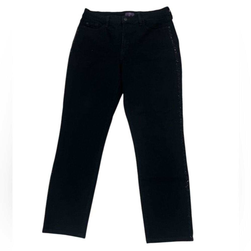 NYDJ Rhinestone Shimmer Black Skinny Fit Legging Denim Solid Jeans Size 12